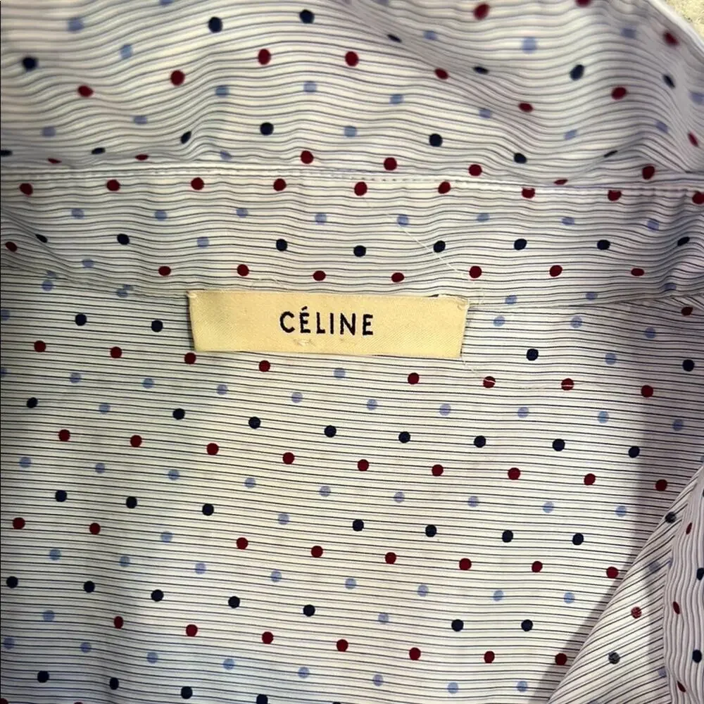 Celine Light Blue Polka Dot Button Down Shirt - Picture 3 of 13